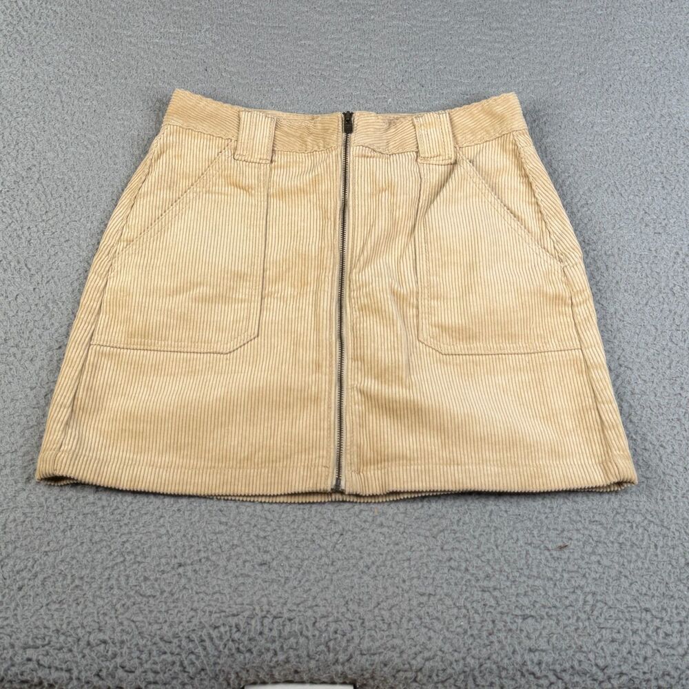 HOLLISTER Corduroy Skirt Womens Beige Tan 5 Ultra High Rise Full Zip Up Front